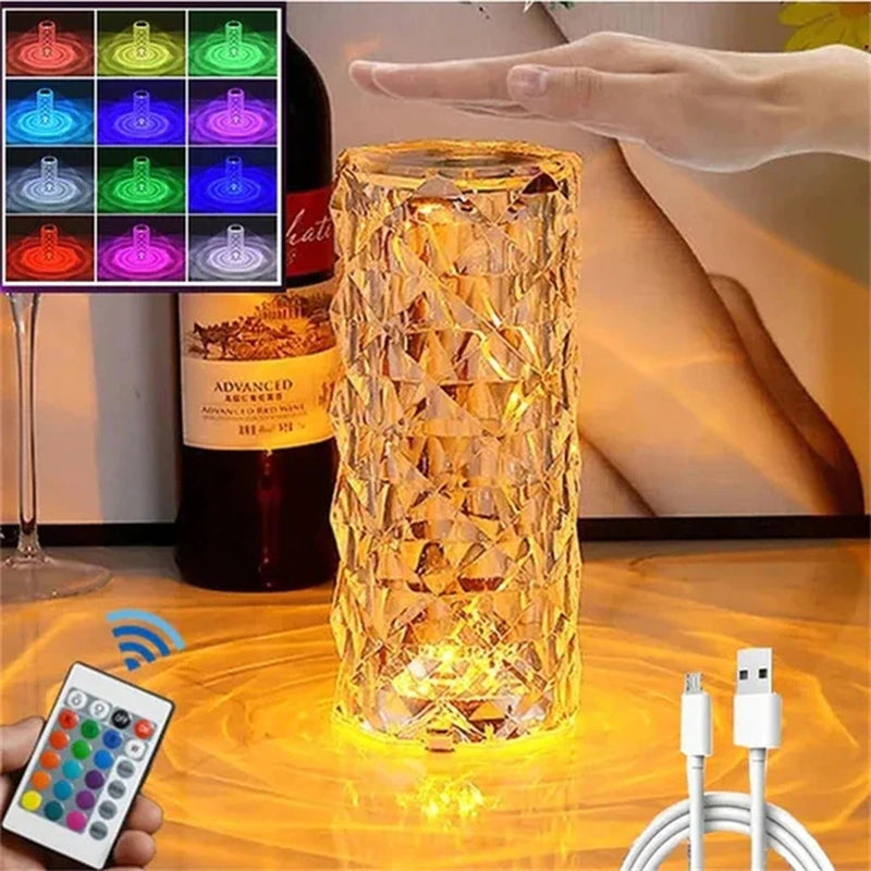 "Romantic LED Crystal Table Lamp - Create a Dreamy Atmosphere with Touch Control, USB Powered Night Light for Bedroom"