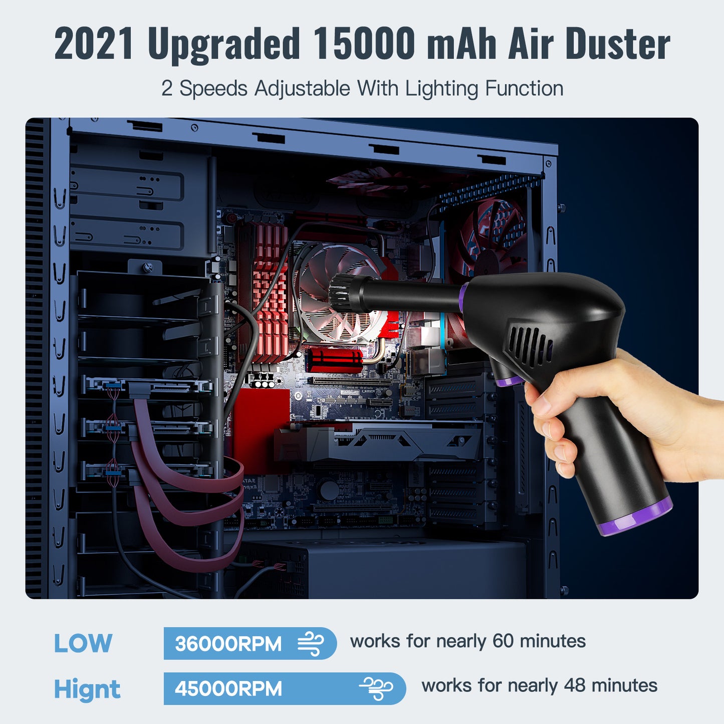 "Powerful Wireless Air Duster: Ultimate Cleaning Solution for Computers, Laptops, and Cars - High Capacity 15000Mah/6000Mah USB-C Air Blower"