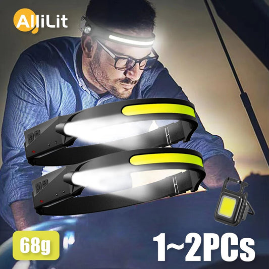 "Ultimate Rechargeable Headlamp: Powerful COB LED Headlight with Sensor, Perfect for Camping, Outdoor Activities, and Work - USB Charging, 5 Modes, 1-2Pcs"